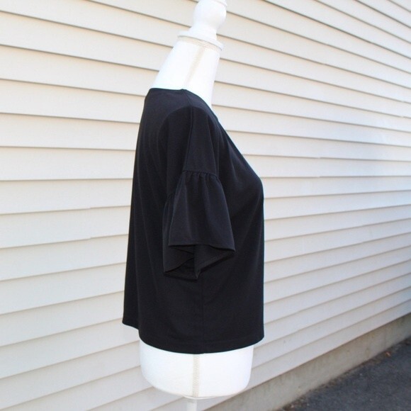 UNIQLO Black Top/ Blouse with Short Ruffle Flutter Sleeves - Picture 3 of 6